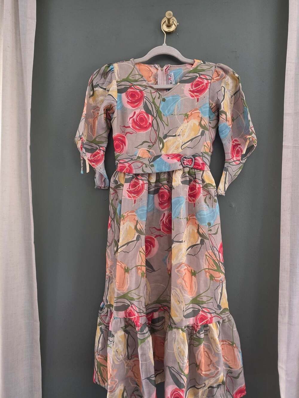 Regal Girls Wear Kolkata Floral Print Midi Dress with Miu Miu Rhinestone Buckle